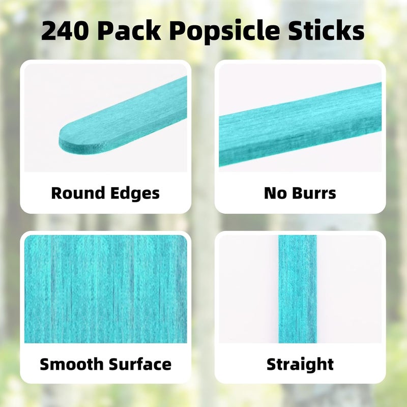 WISYOK 240 Pcs Blue Popsicle Sticks for Crafts, 4.5 Inch Christmas Wooden Craft Sticks, Ice Cream Sticks, Patriotic and Kids Crafts, Great for DIY Creative Designs and Children Education - Image 3